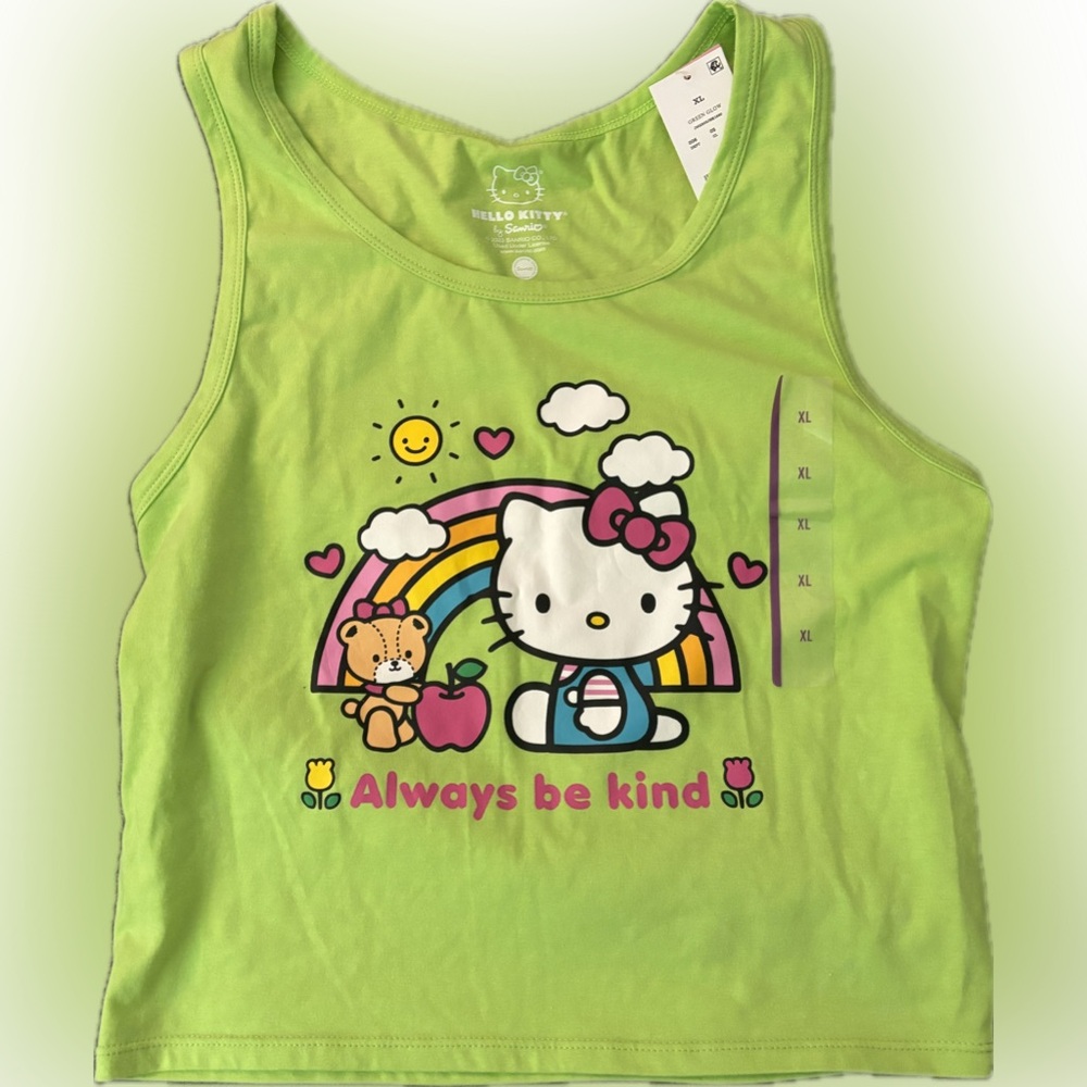 Hello Kitty Lime Green Tank Top with Rainbow Graphic